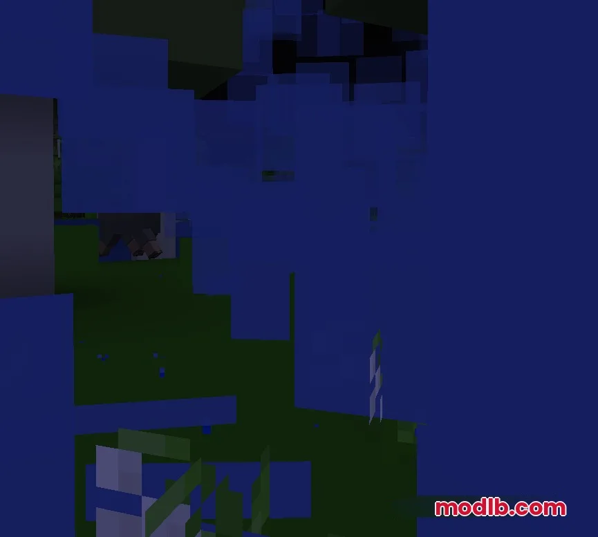 1x1 Ultimate Resource Pack Screenshot 8 Abstract view of solid blue and green blocks in a simplified Minecraft world