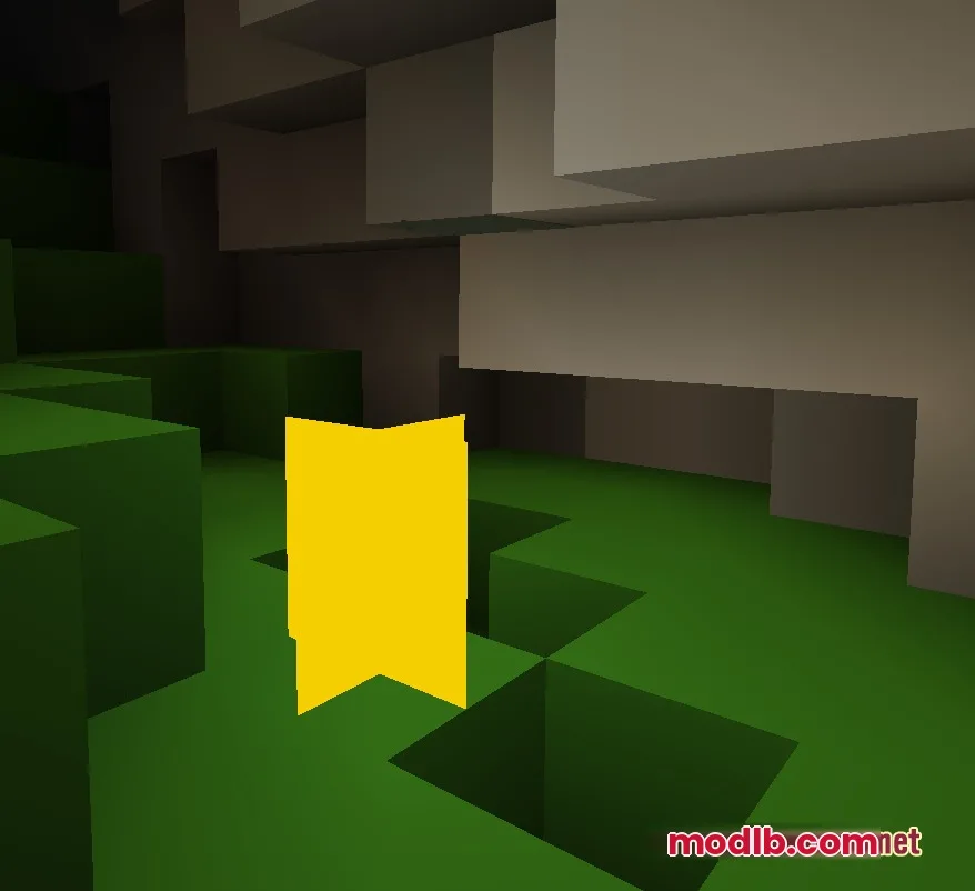 1x1 Ultimate Resource Pack Screenshot 5 A bright yellow entity stands in a cave made of solid colored blocks