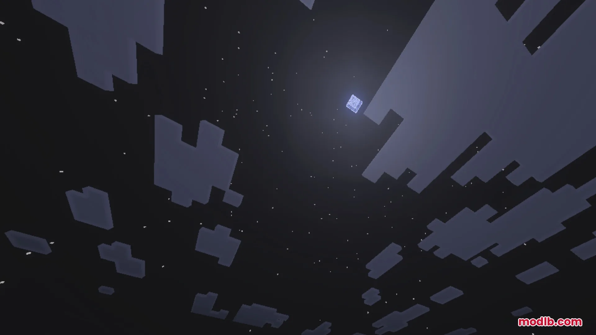 A square moon glows in the dark night sky surrounded by stars and clouds