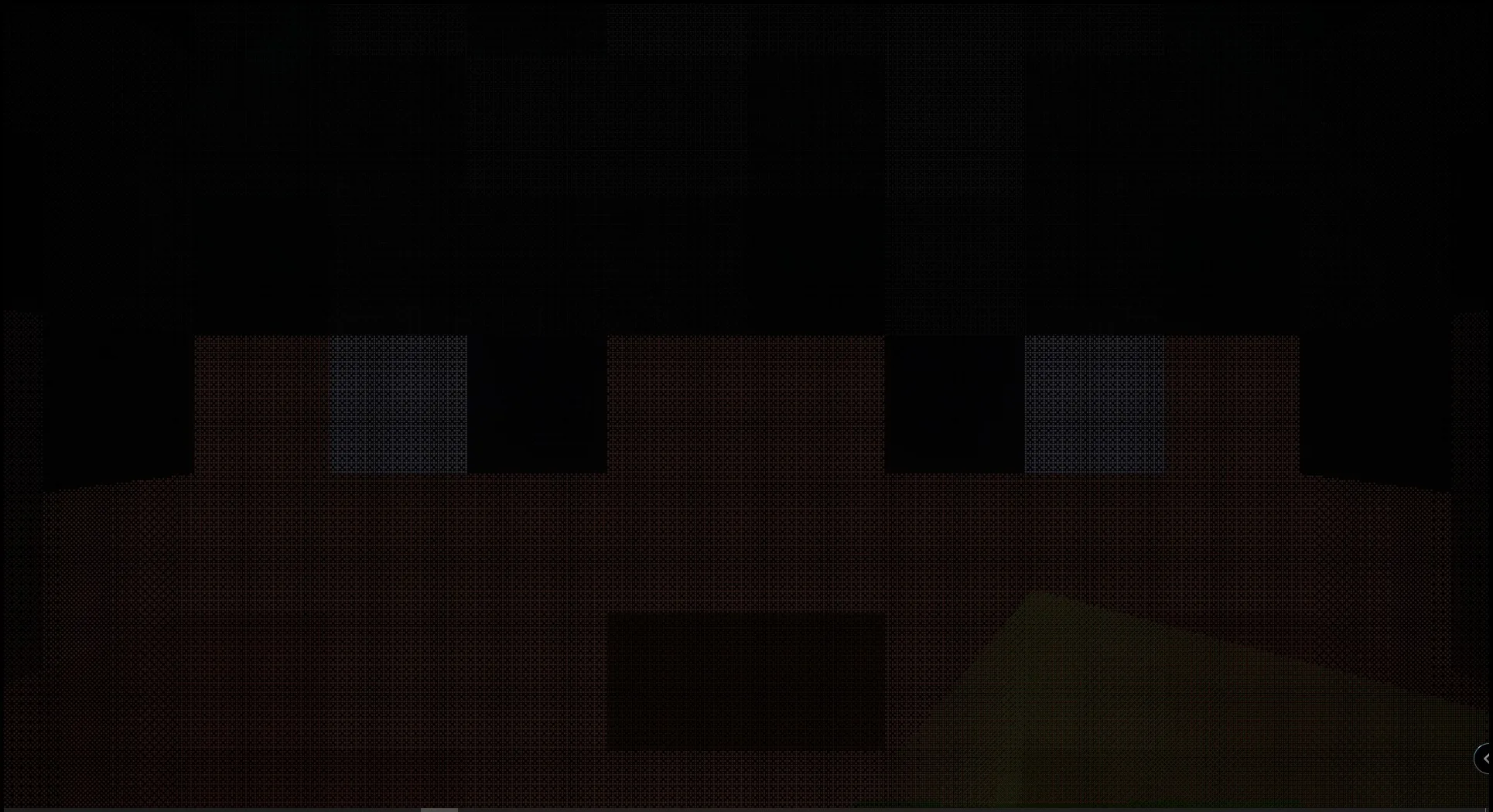 Close up view of a pixelated character face in a dark environment