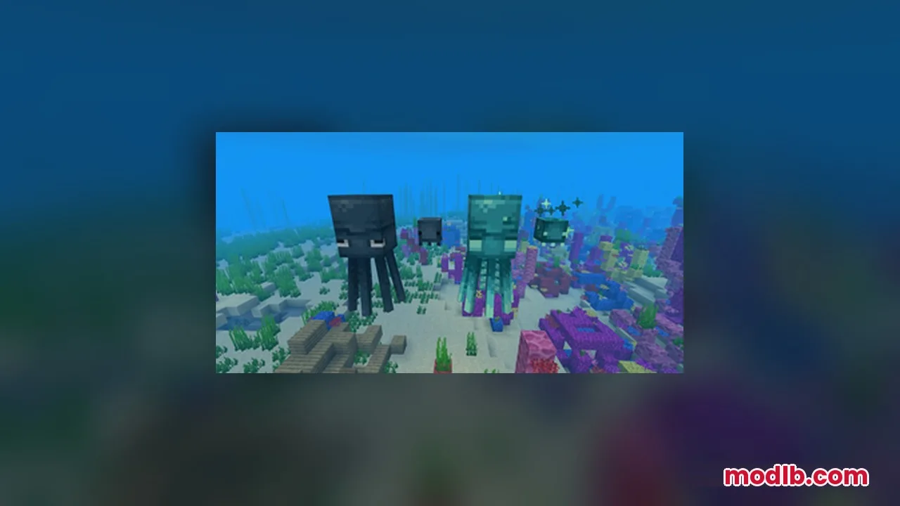 Adult and baby squids swimming alongside glow squids in the ocean