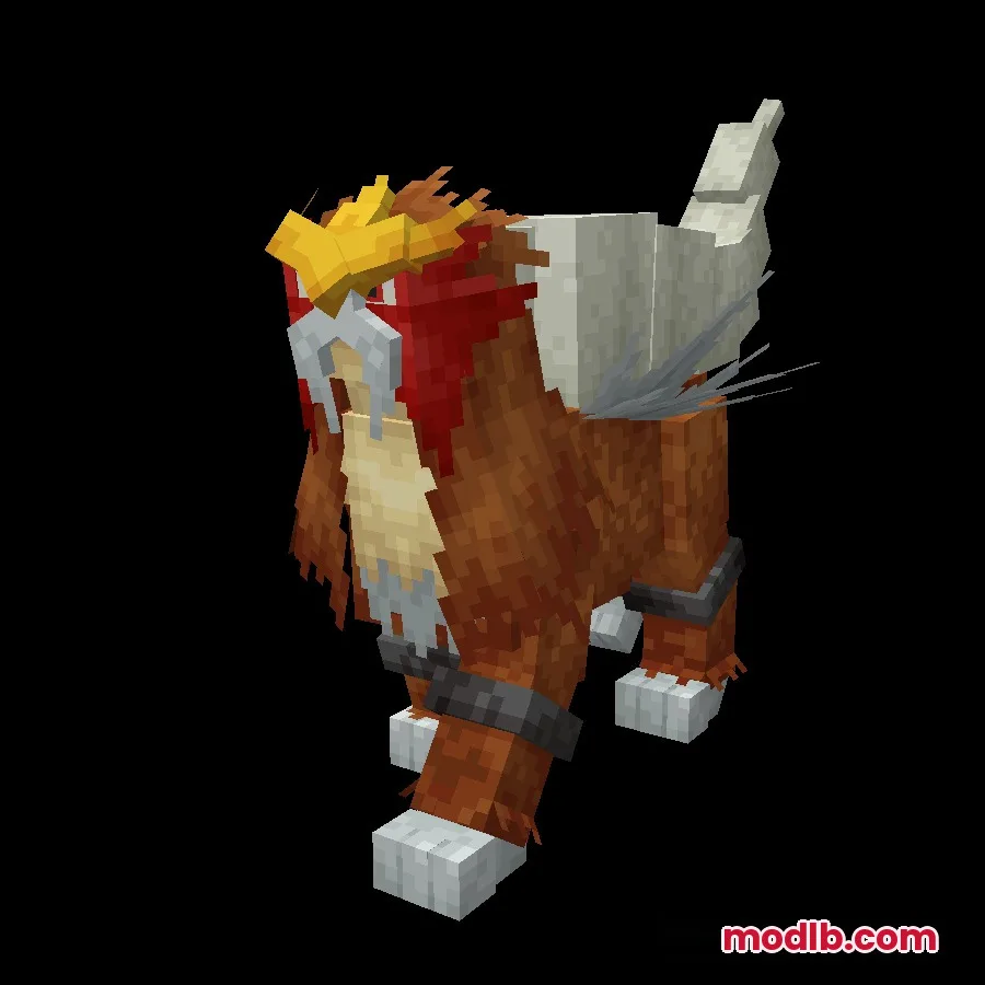 All the Mons Cobblemon Resource Pack Screenshot 1 Detailed Minecraft Entei model standing against a solid black background