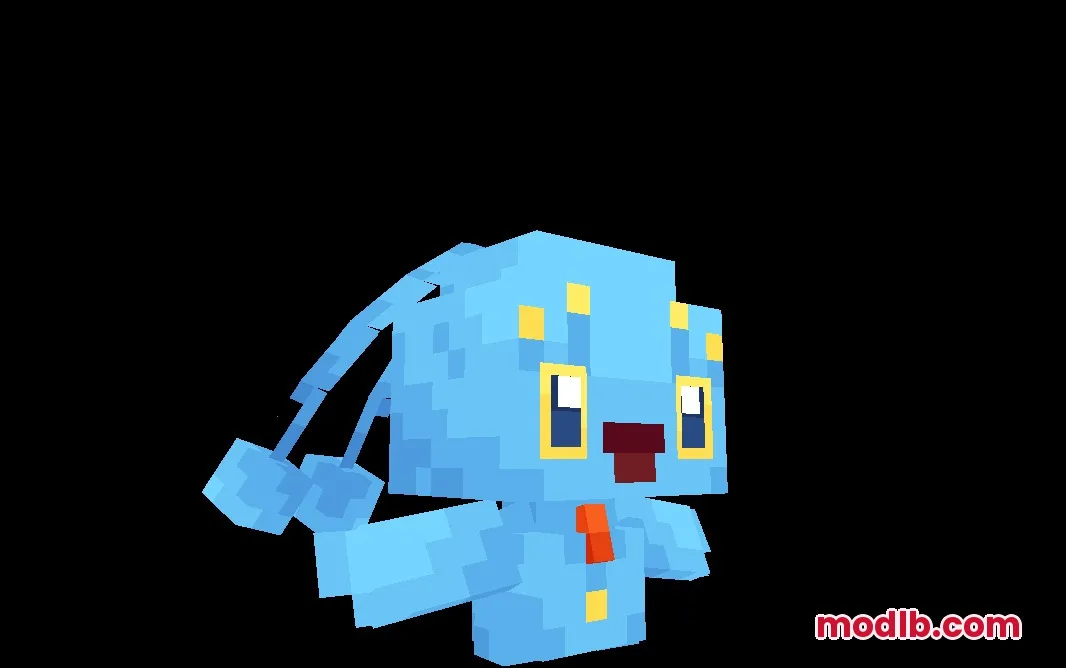 All the Mons Cobblemon Resource Pack Screenshot 3 A blue blocky creature with yellow eyes floating against a black background