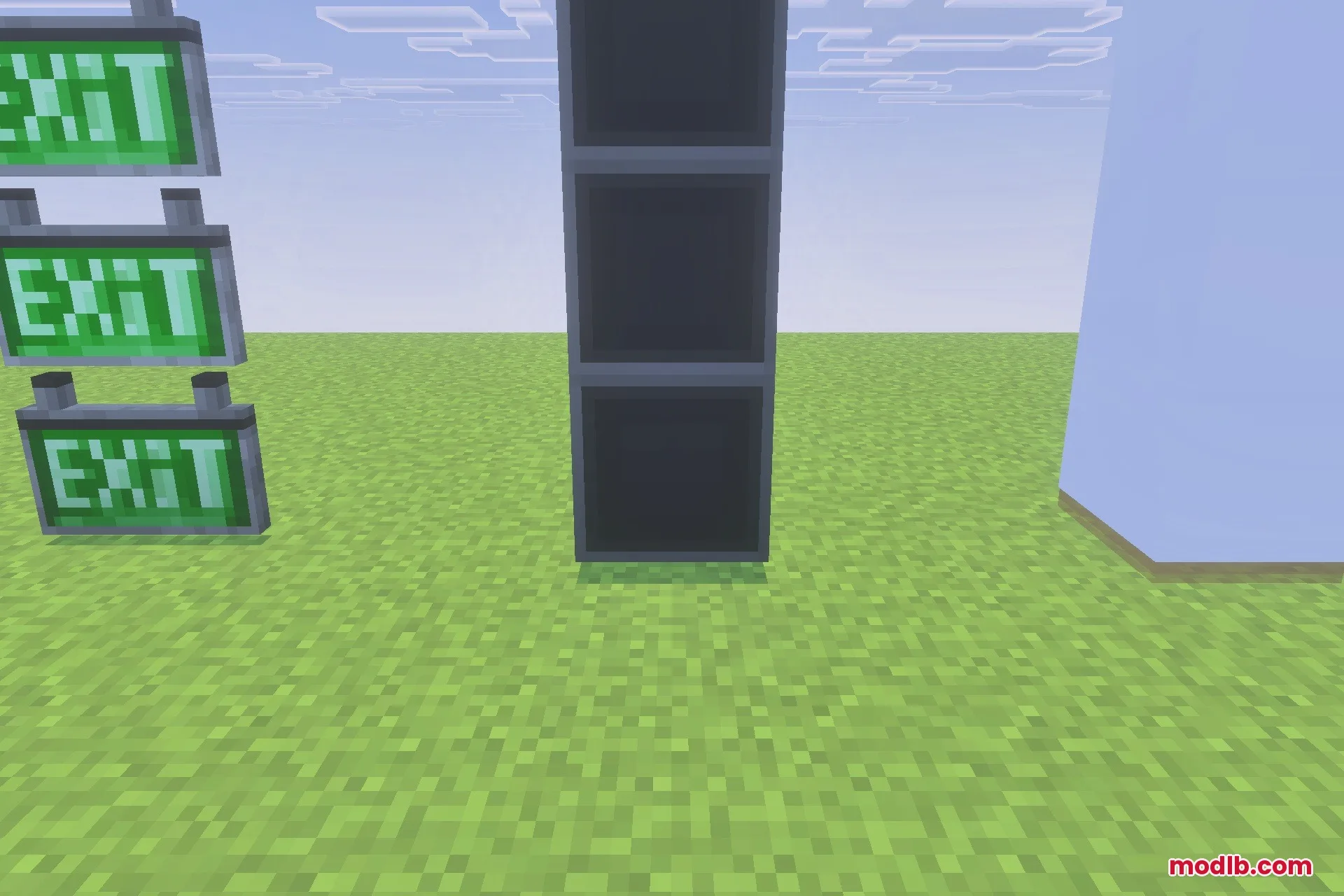BACKROOMS THE FORGOTTEN COMPLEX Addon Screenshot 6 Three glowing green exit signs stacked vertically next to dark blocks