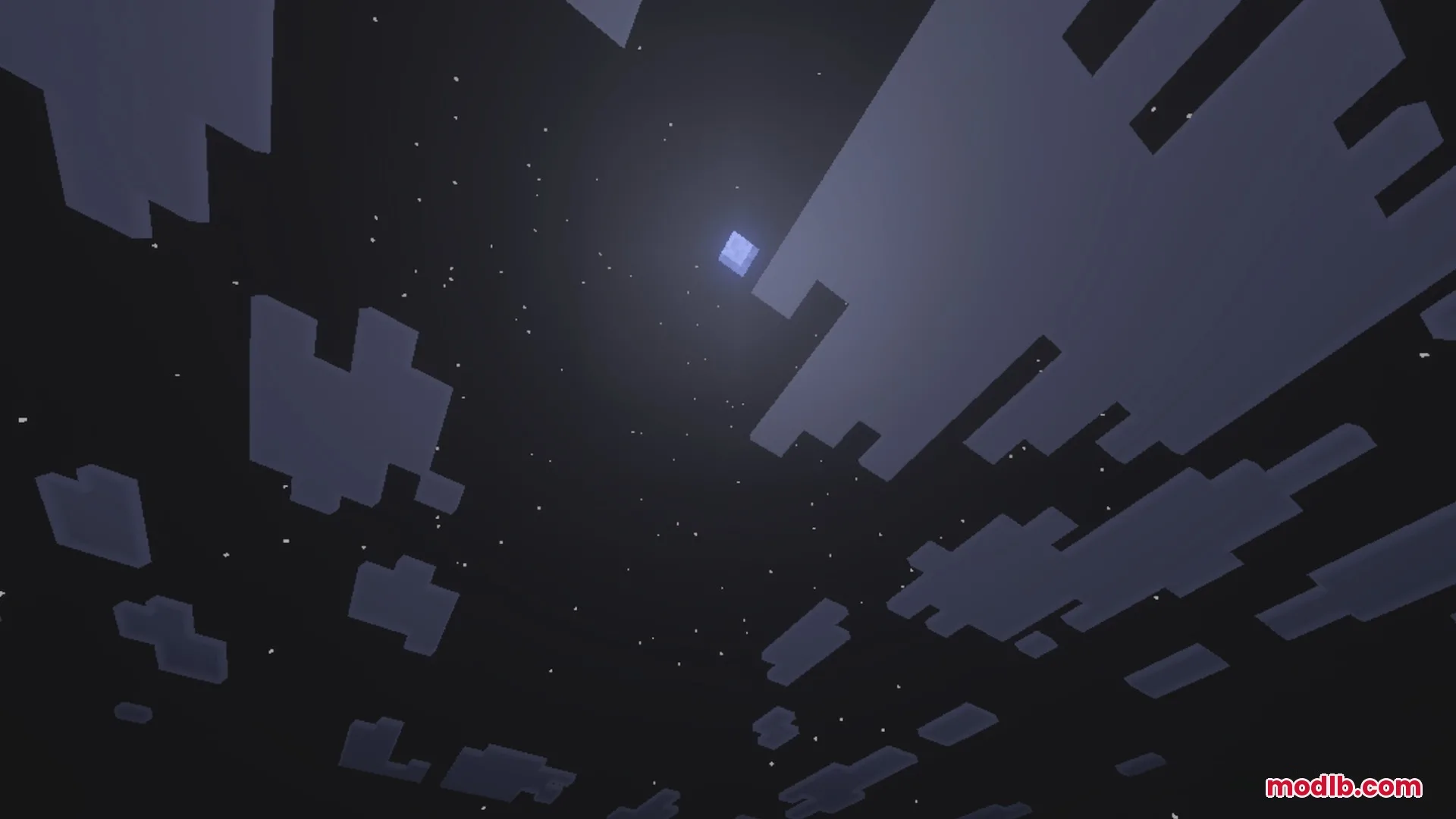 A low angle view of blocky clouds and stars in the sky
