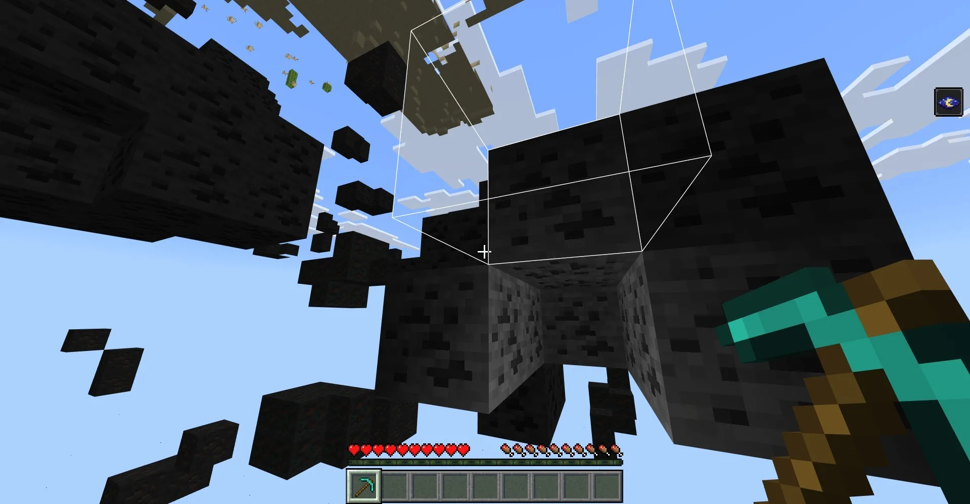 Better Bedrock X-Ray Addon Screenshot 2 Minecraft player holding a diamond pickaxe while looking at highlighted coal ore blocks