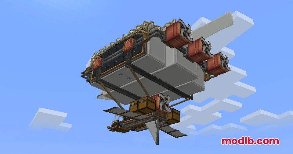 Brassbound Dreadnoughts Resource Pack Screenshot 5 Brassbound Dreadnought warship with copper engines and white hull flying in the sky