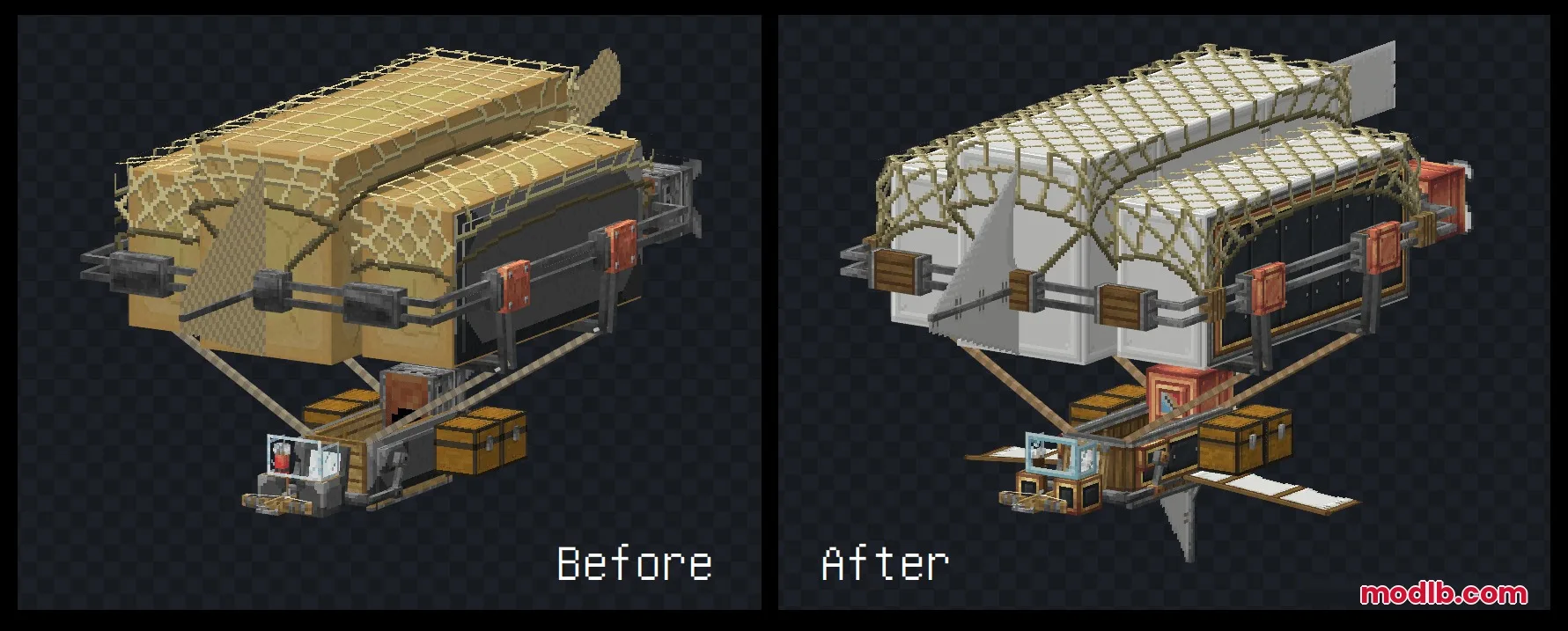 Brassbound Dreadnoughts Resource Pack Screenshot 1 Comparison of a warship before and after applying the Brassbound Dreadnoughts resource pack