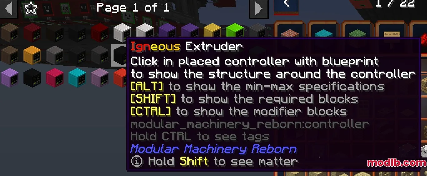 Tooltip for the Igneous Extruder machine from the Modular Machinery Reborn mod
