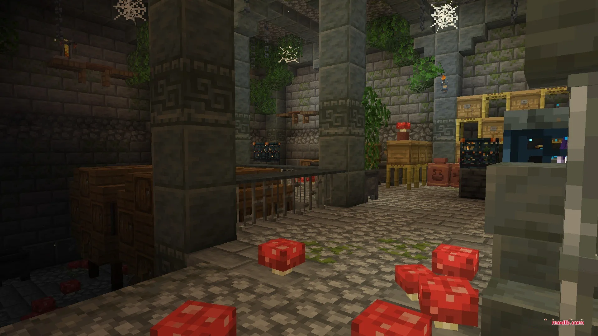 Citadel of Trials Data Pack Screenshot 6 Red mushrooms grow on the floor of a detailed underground stronghold room