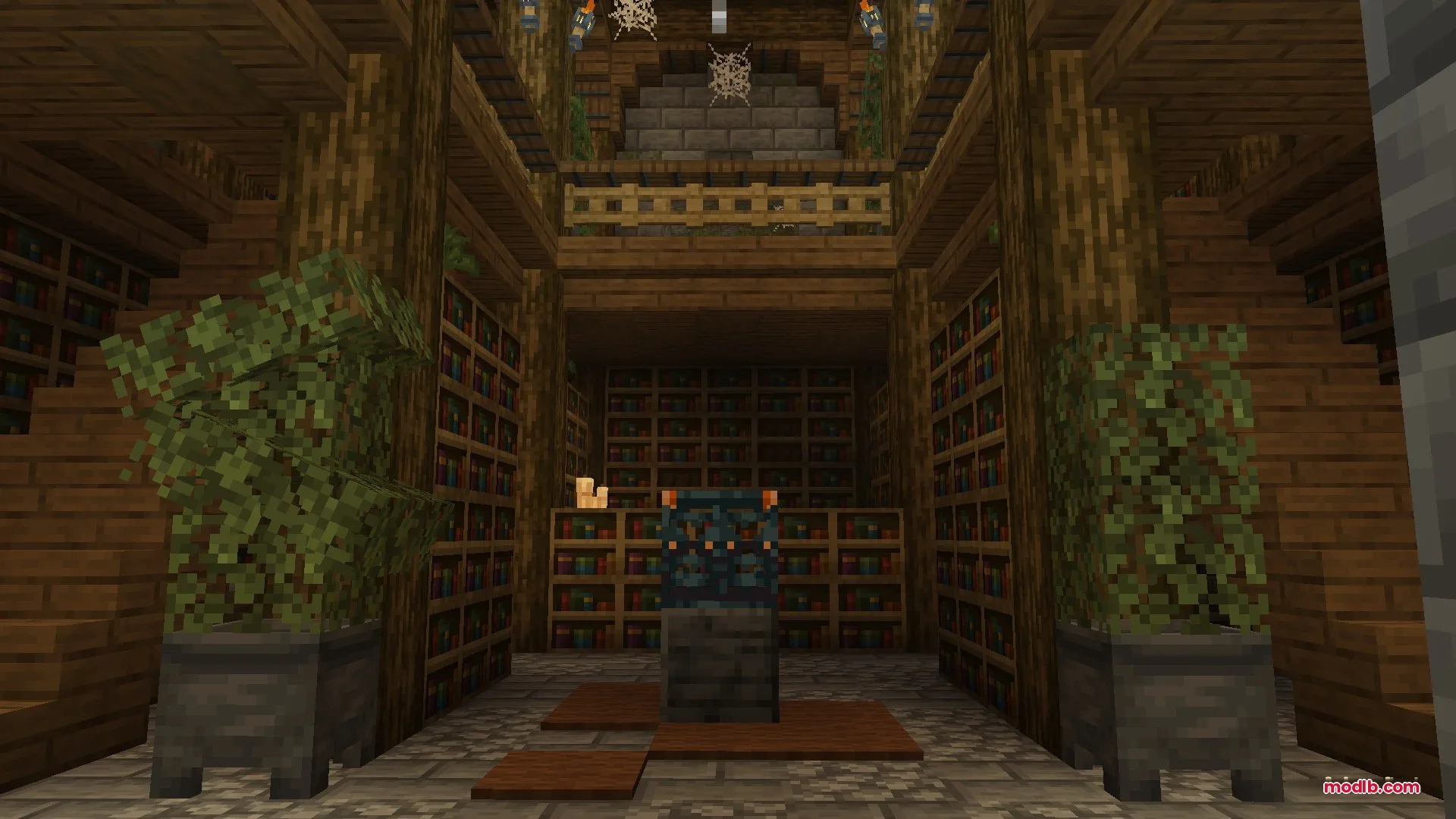 Citadel of Trials Data Pack Screenshot 10 Detailed library room with wooden pillars and a central trial spawner block