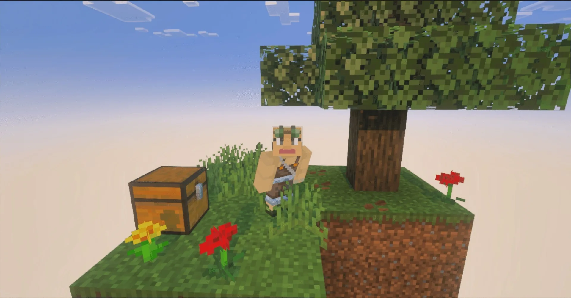 Player character standing on a tiny floating island surrounded by an endless void