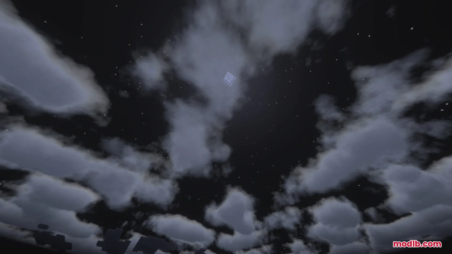 Complementary Unbound Clouds Shader Screenshot 3 Deep night sky with soft clouds and glowing stars in a blocky world