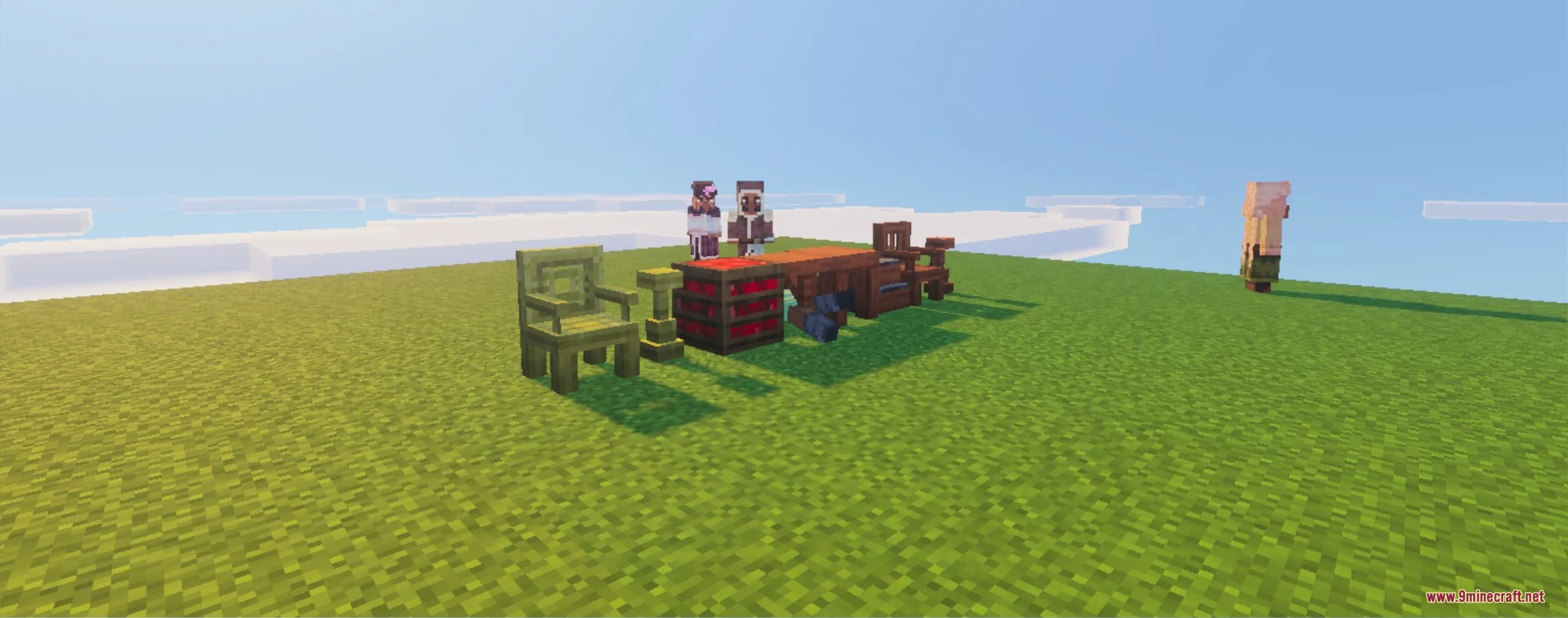 A bright sun shines over a custom savanna biome with acacia trees