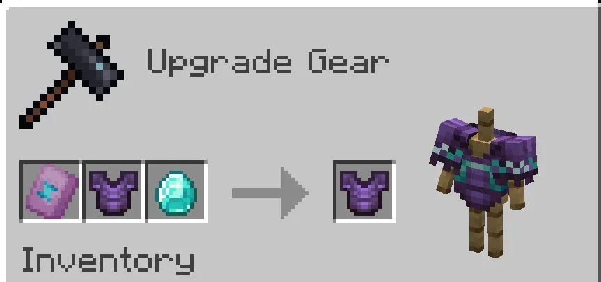 Dark Blades Armor Trims Data Pack Screenshot 2 Smithing table interface showing how to apply trims to custom purple armor
