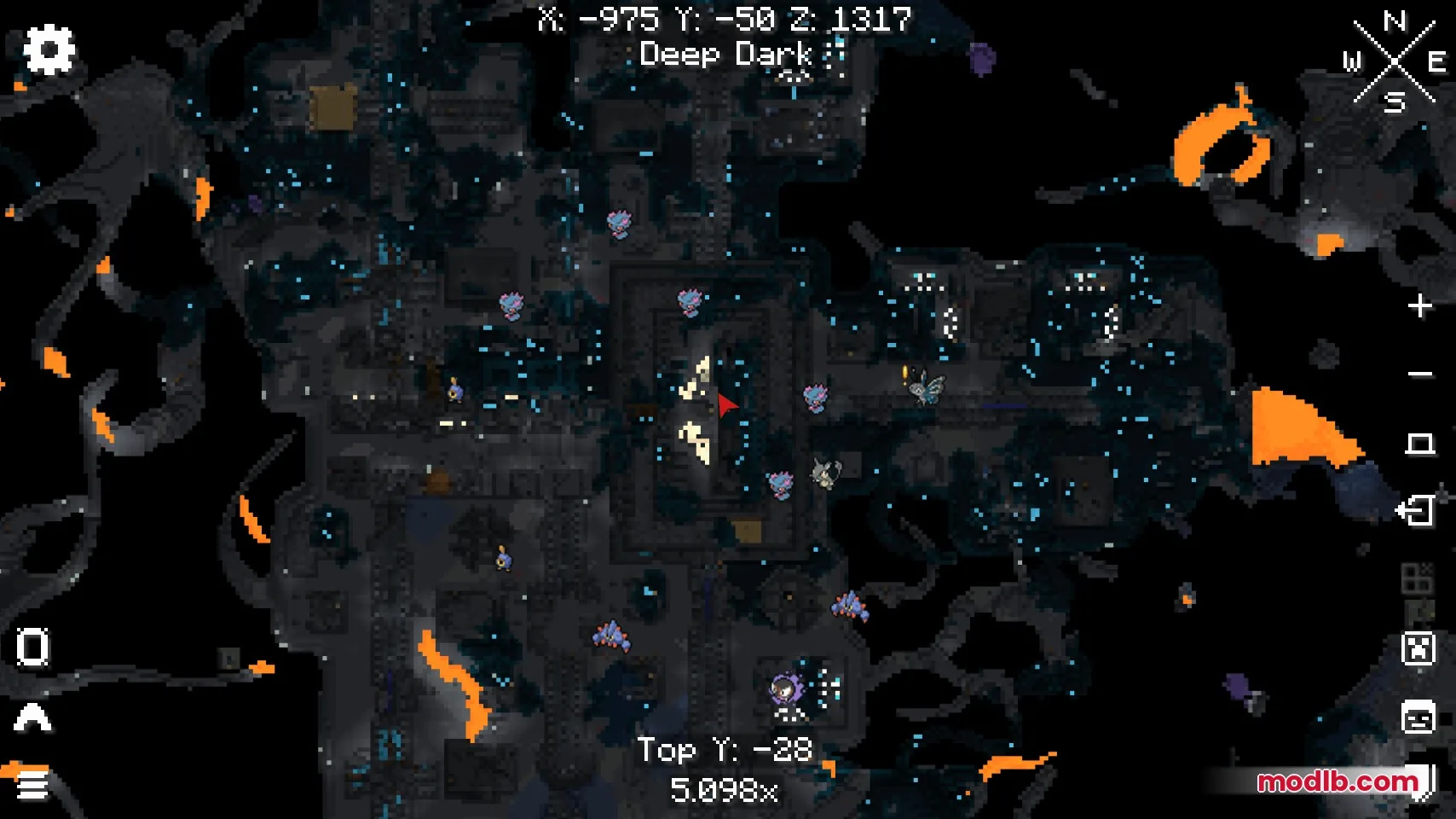 Underground minimap showing Pokemon icons in the dark Deep Dark biome