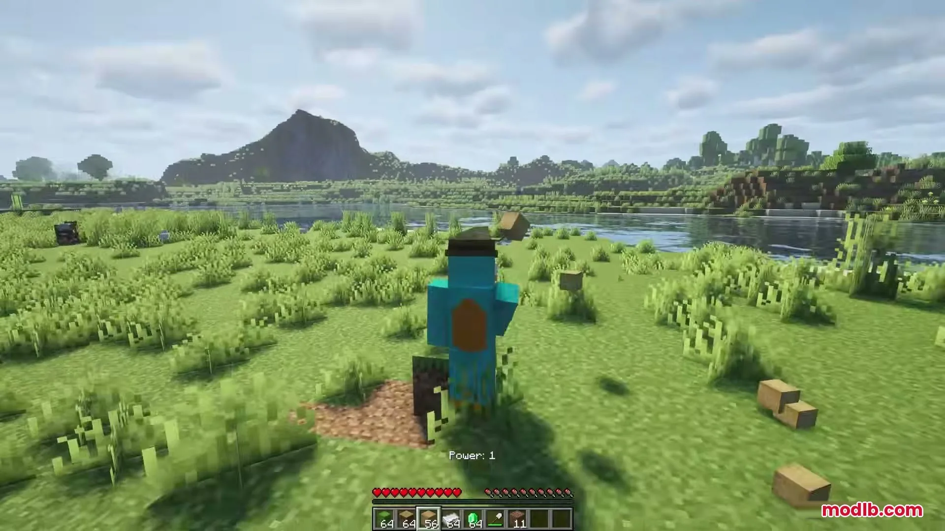 Eating Animations Mod Screenshot 2 A custom character skin standing in a grassy field near a river