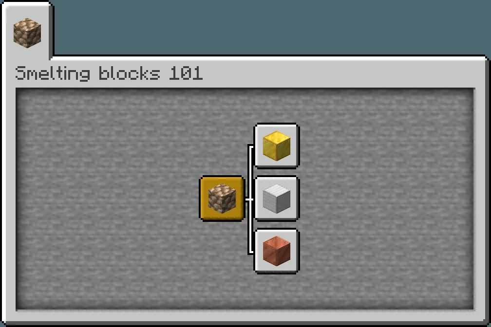 Efficient Raw Ore Blocks Smelting Data Pack Screenshot 2 Advancement UI showing raw ore blocks smelting into full metal blocks