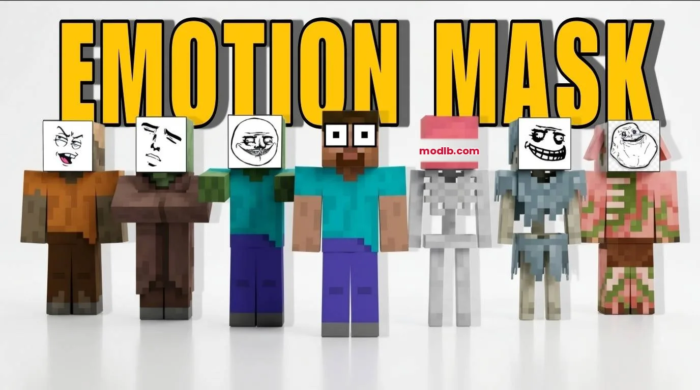 Emotion Mask Addon Screenshot 1 Minecraft mobs and characters wearing fun face masks from the Emotion Mask Addon