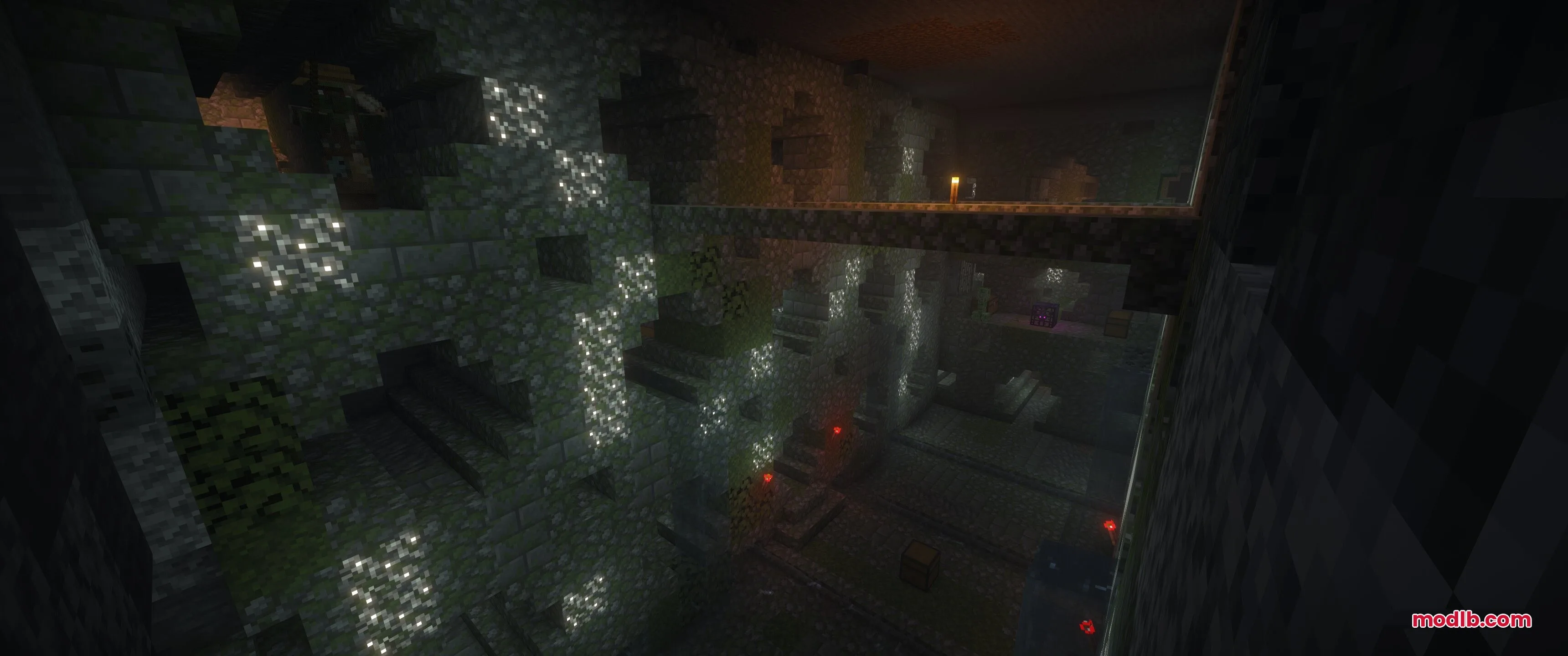 Epic Structures Dungeons Data Pack Screenshot 7 Massive underground dungeon chamber with stone bridges and glowing ores on the walls
