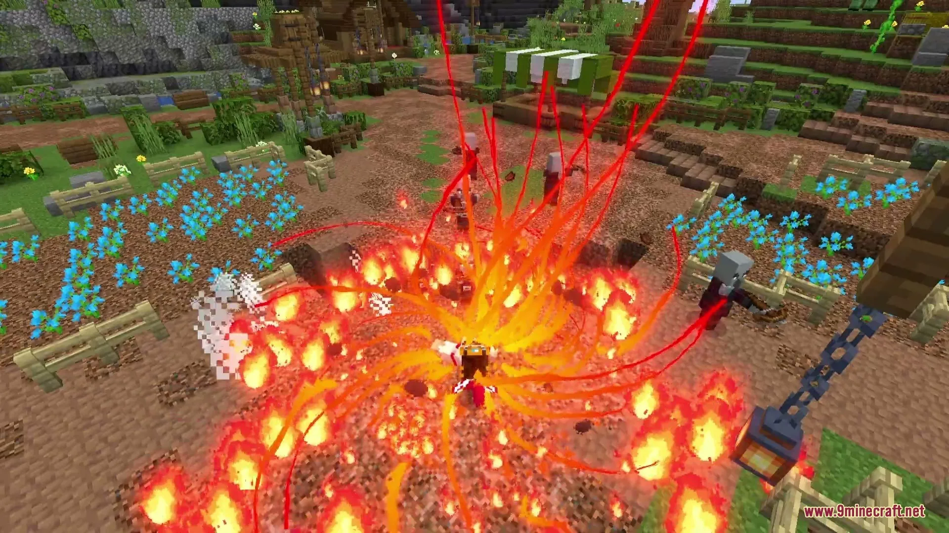 Character performing a powerful fire domain expansion to scorch nearby enemies