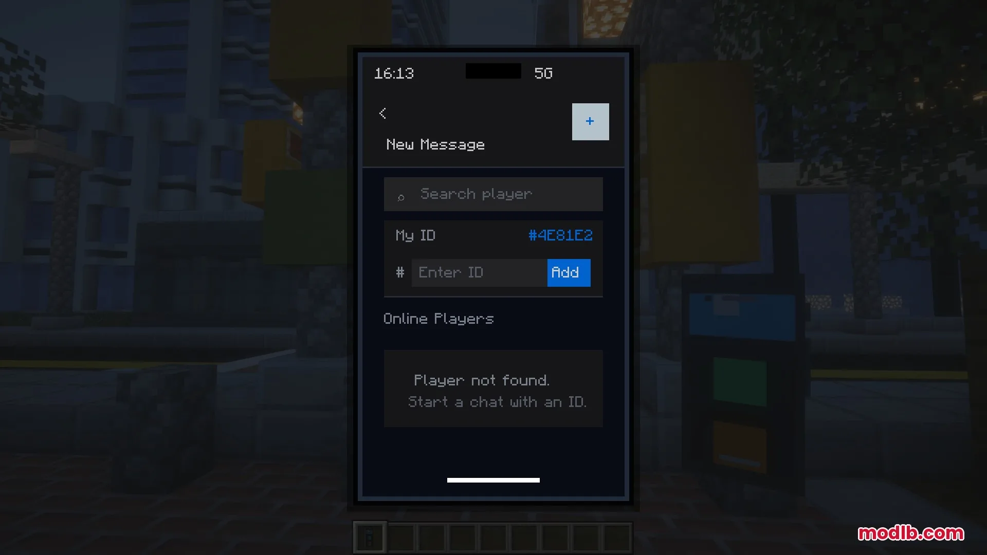 Ether Link Connect Mod Screenshot 5 A smartphone messaging interface in Minecraft for adding friends and sending texts