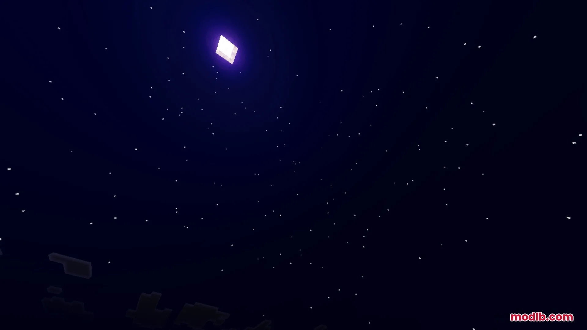 Fantasia Shader Screenshot 5 A glowing square moon shines brightly in the starry night sky of Minecraft