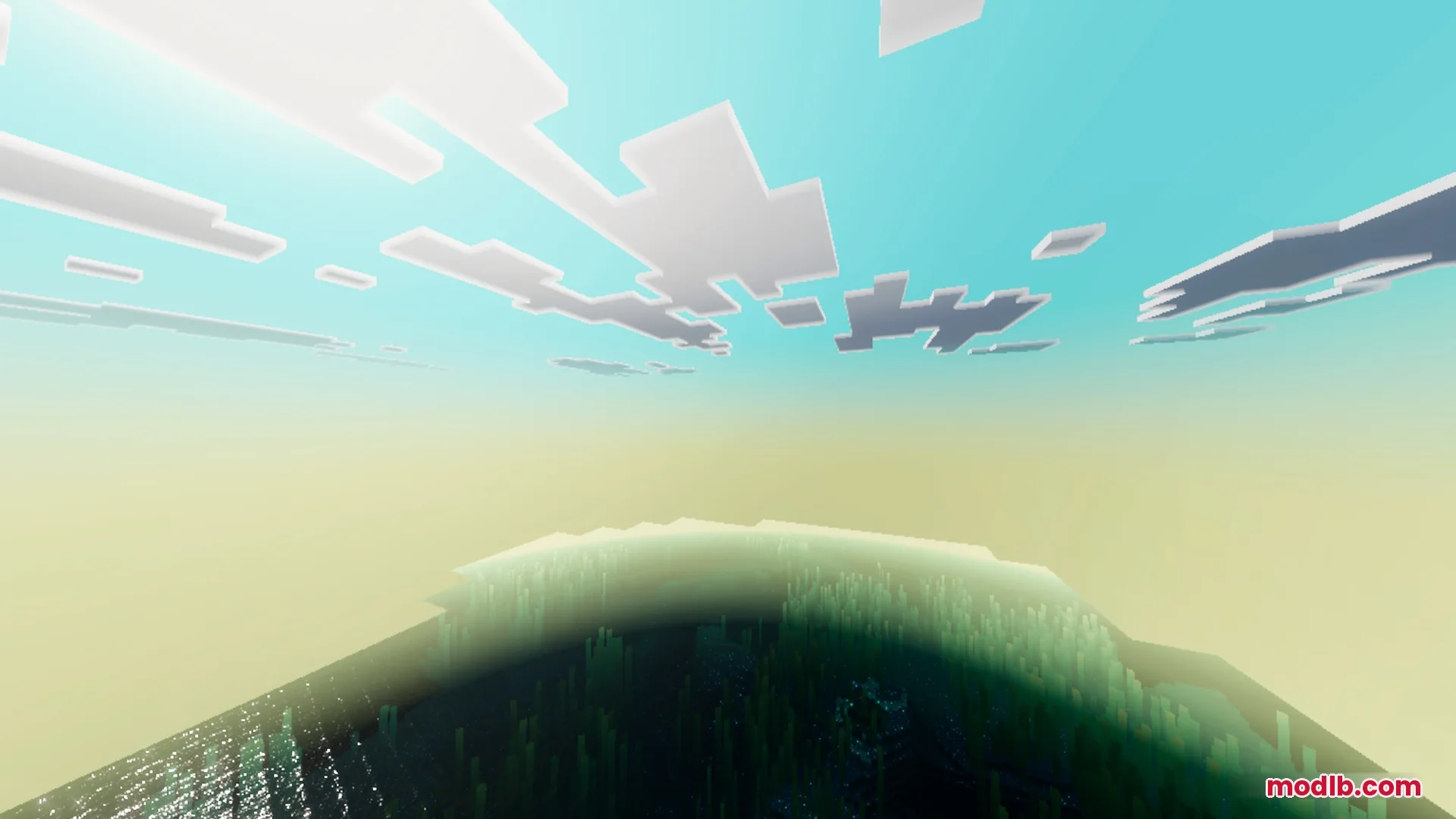 Fantasia Shader Screenshot 6 Vibrant anime style clouds float across a bright and colorful daytime sky
