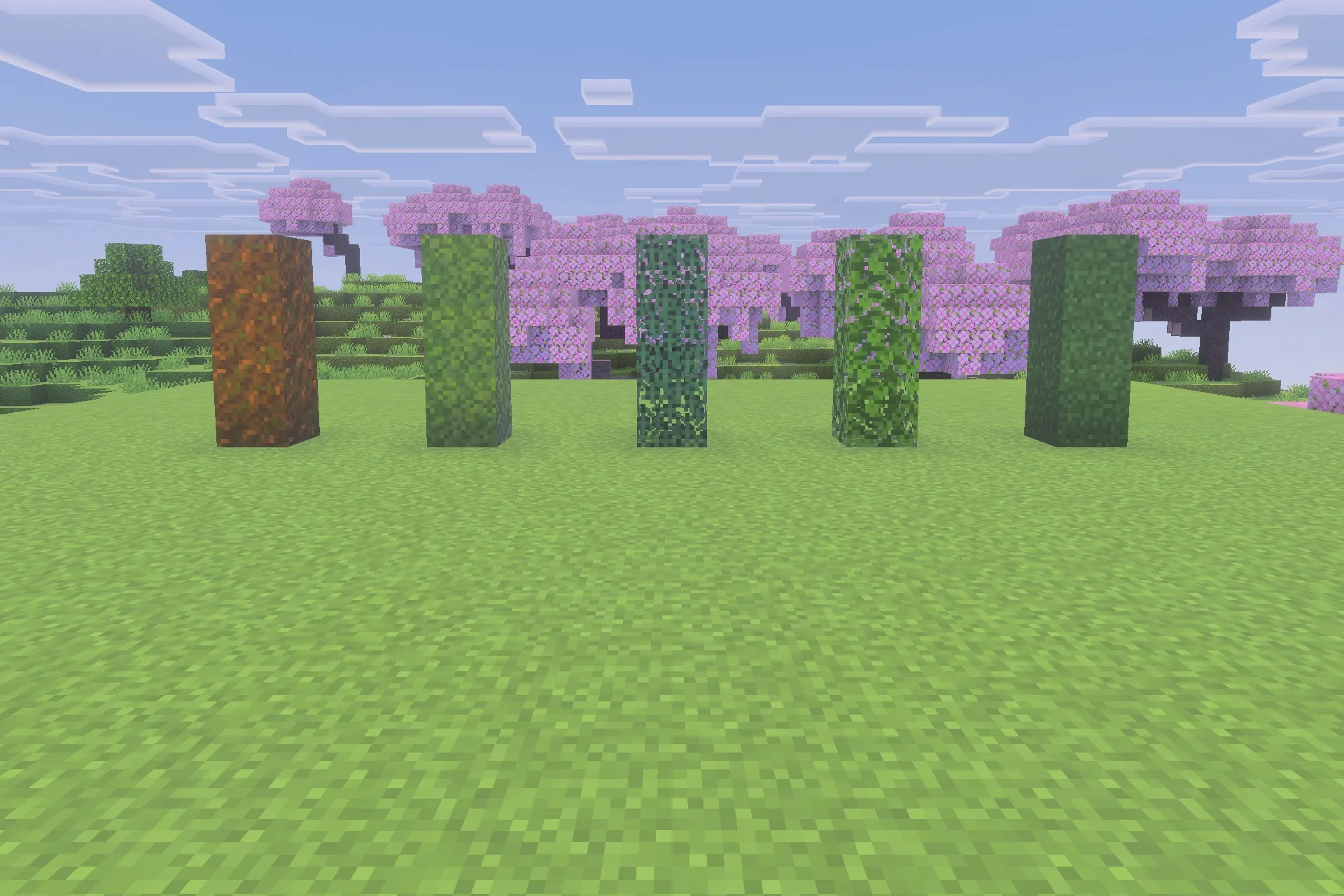 Showcase of various blocks with full side textures from Fast Better Grass