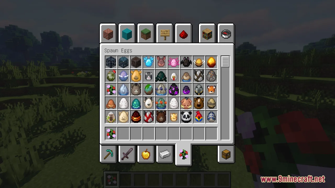 Creative inventory menu displaying the custom floral creeper spawn egg item