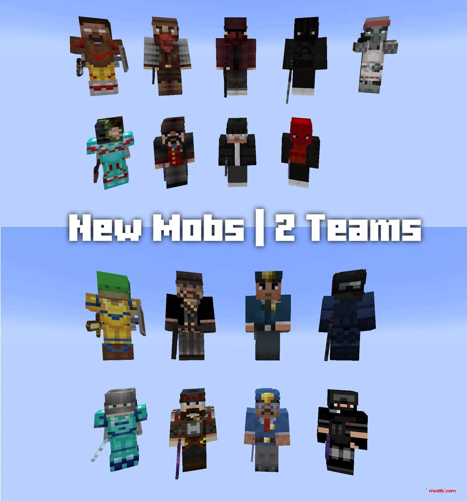 Guns Gadgetery & Mission Editor Data Pack Screenshot 4 A collection of custom mob skins organized into two separate teams