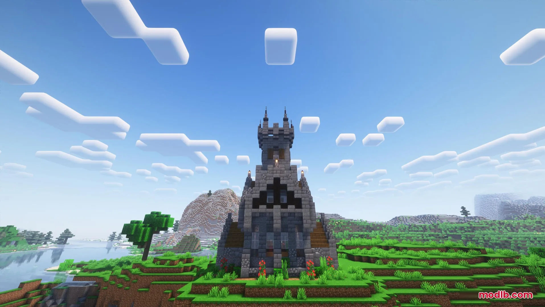 Hallowed Spires Crypt Mod Screenshot 6 A Hallowed Spires Crypt church structure standing in a grassy plains biome