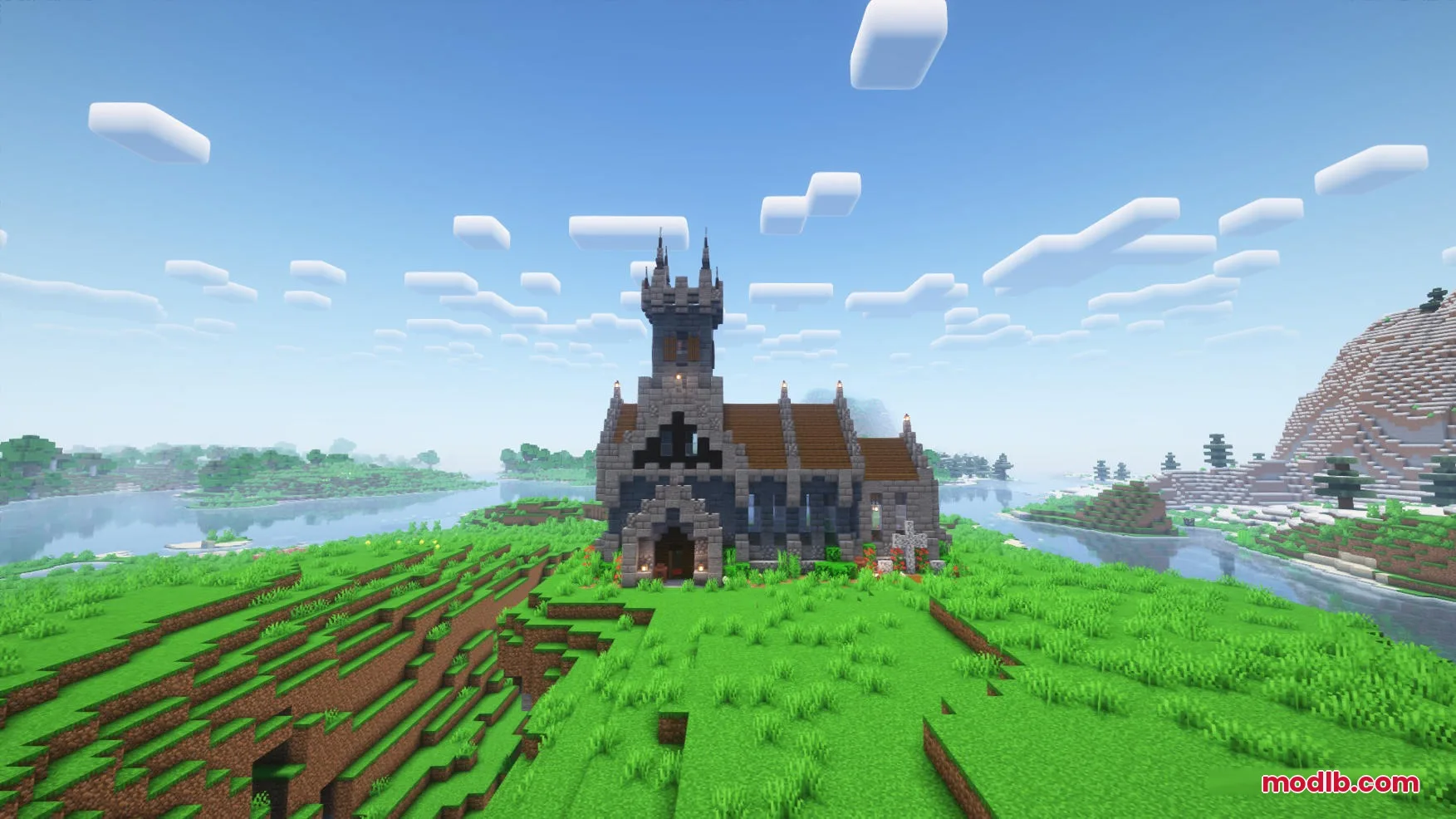 Hallowed Spires Crypt Mod Screenshot 4 A Gothic stone church from the Hallowed Spires Crypt Mod in Minecraft