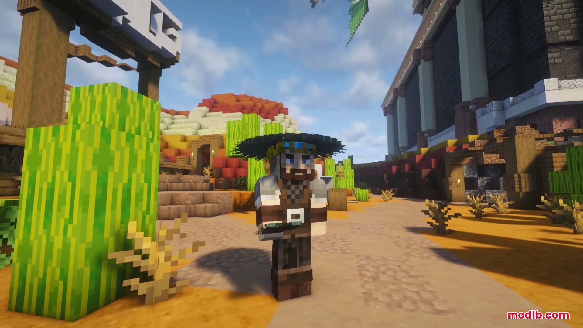 Jinghui2 Mod Screenshot 1 A Minecraft character wearing a wide black hat and brown adventurer outfit
