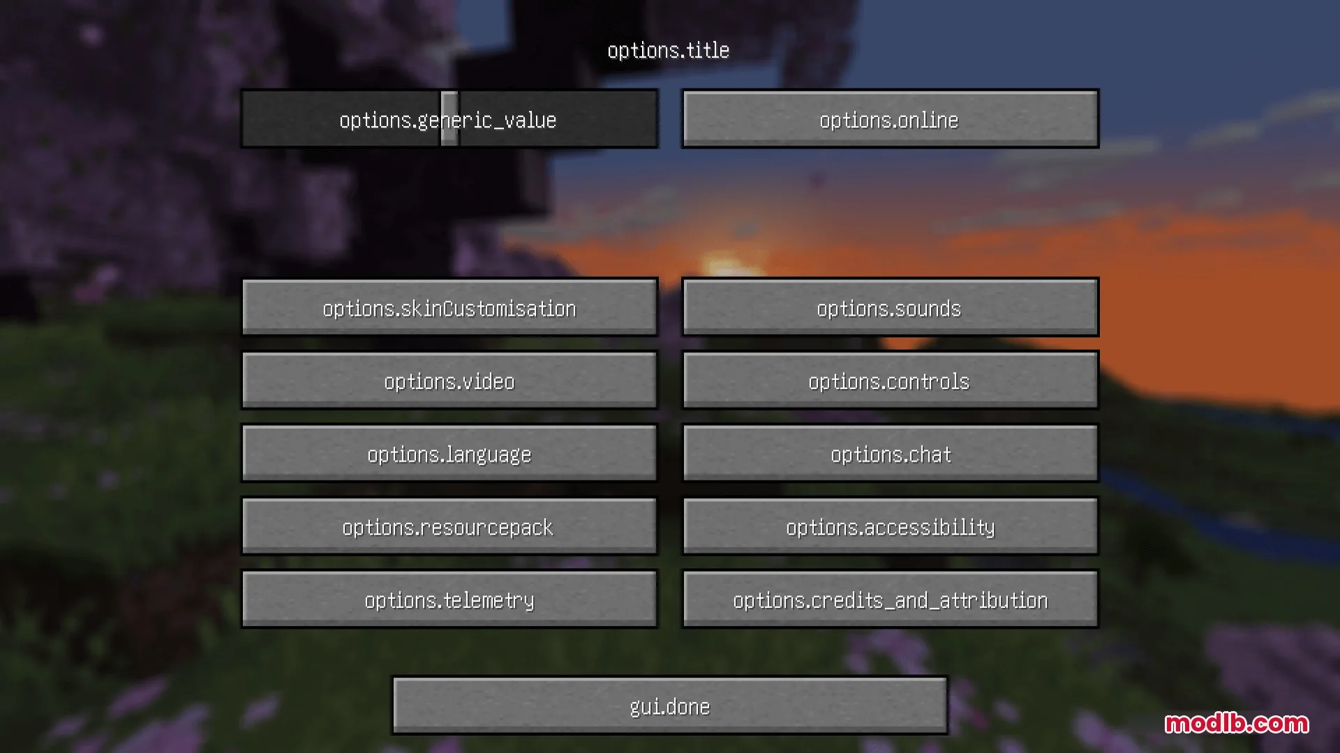 Key Language Pack Resource Pack Screenshot 6 Minecraft options menu with button labels replaced by raw translation code keys