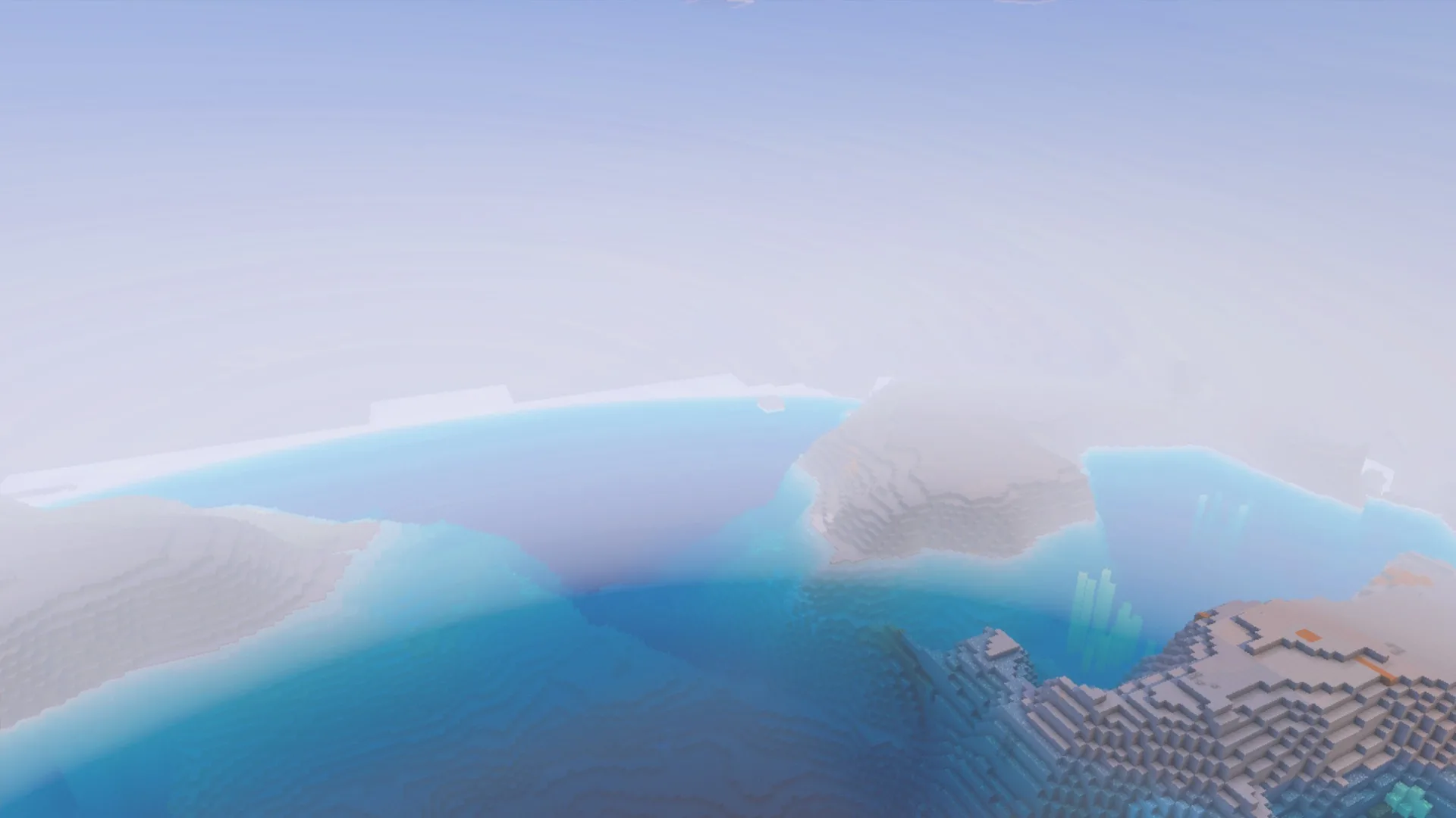 A wide view of the terrain and coastline with the La Nature pack applied