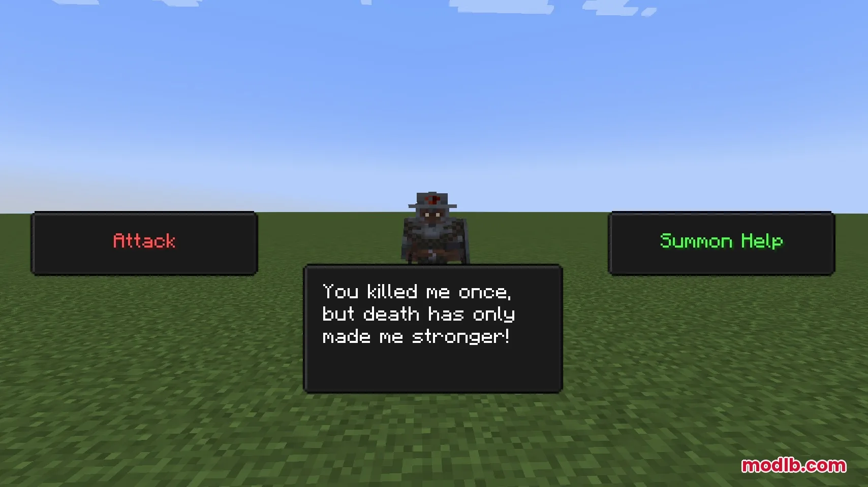 Dialogue box showing a rival mob with options to attack or summon help