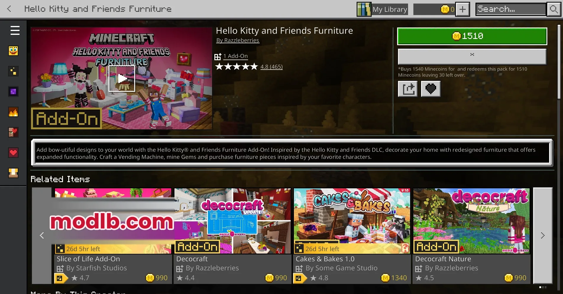 Lucky Block Race V1.8 Map Screenshot 6 Minecraft Marketplace store page showing the Hello Kitty and Friends Furniture add on