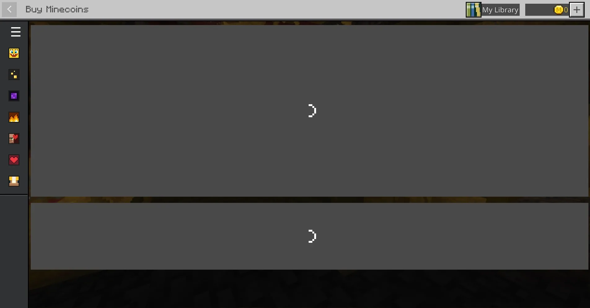 Lucky Block Race V1.8 Map Screenshot 2 The Minecraft Marketplace interface showing empty gray sections with white loading spinners