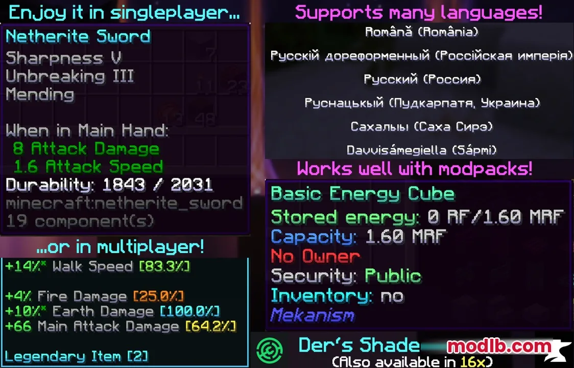 Lumina Velvet Script Resource Pack Screenshot 3 Minecraft item tooltips and language settings showing smooth gradient shaded text
