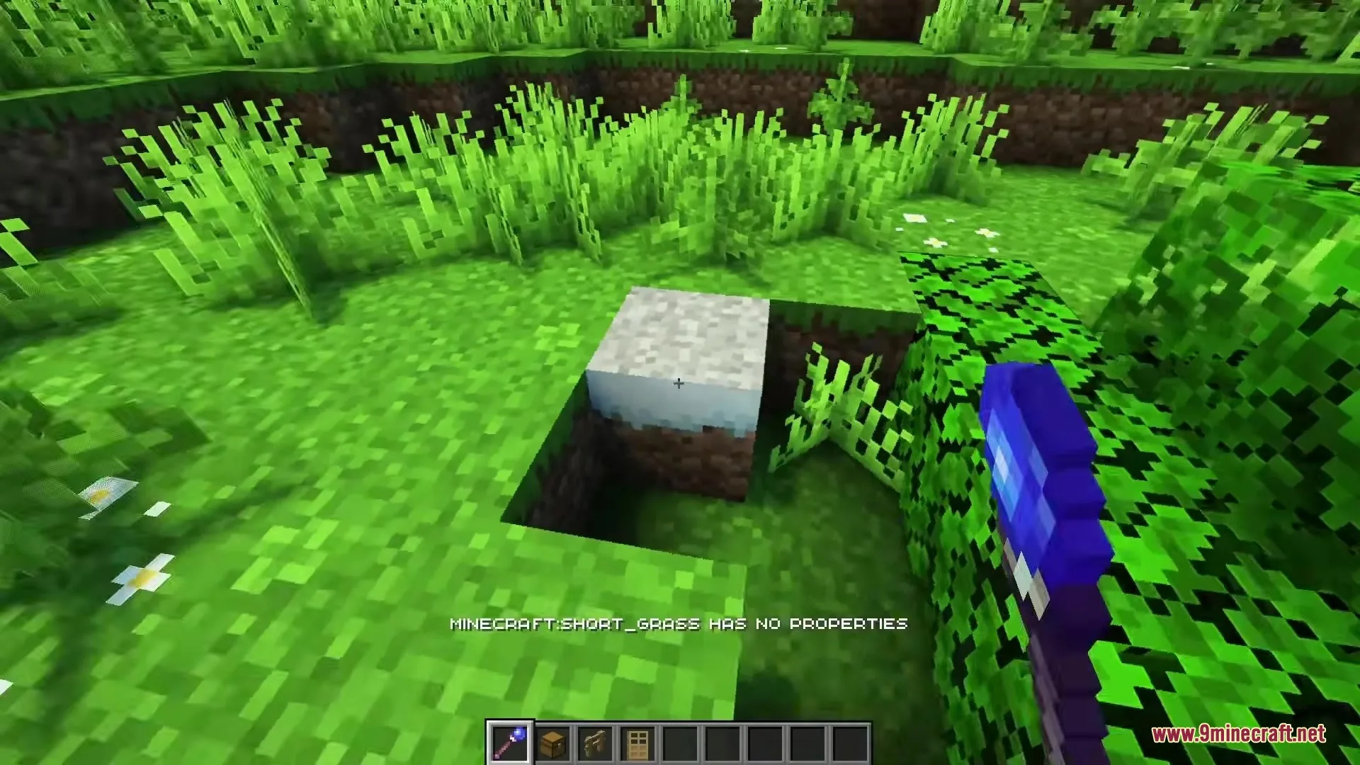 Magical Debug Stick Resource Pack Screenshot 6 Player uses a magical debug stick to check properties of a grass block