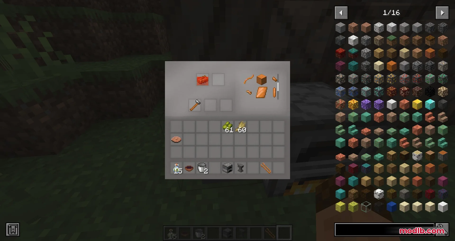 Player using the Materia 1 Mod interface to craft metal tool parts