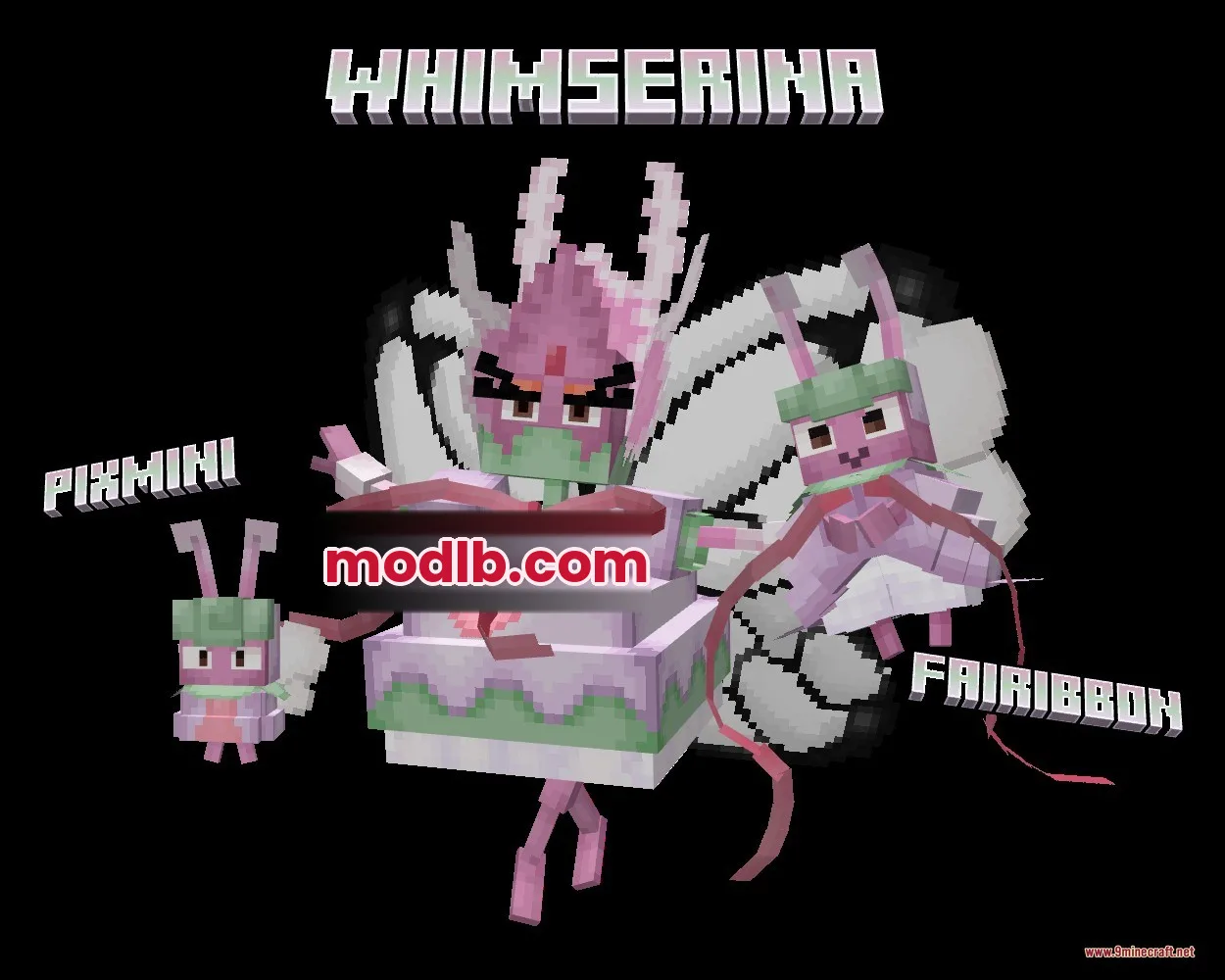 Mythic Fossil Fusions Data Pack Screenshot 4 Three fairy creatures named Pixmini Fairibbon and Whimserina showing their evolution stages