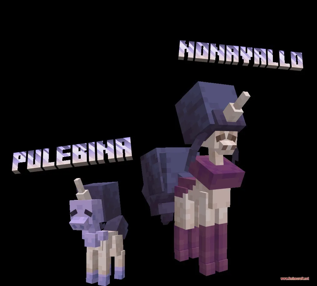Mythic Fossil Fusions Data Pack Screenshot 8 Two purple and white unicorn creatures named Pulebina and Nonavallo standing