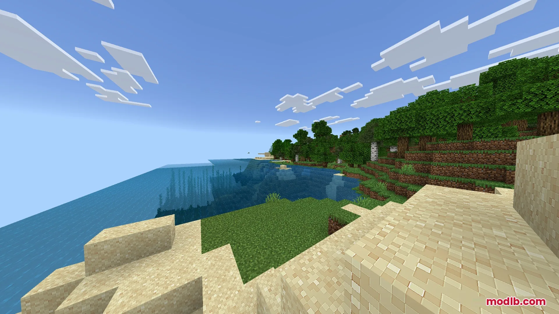 A scenic Minecraft coast featuring atmospheric fog and realistic water reflections
