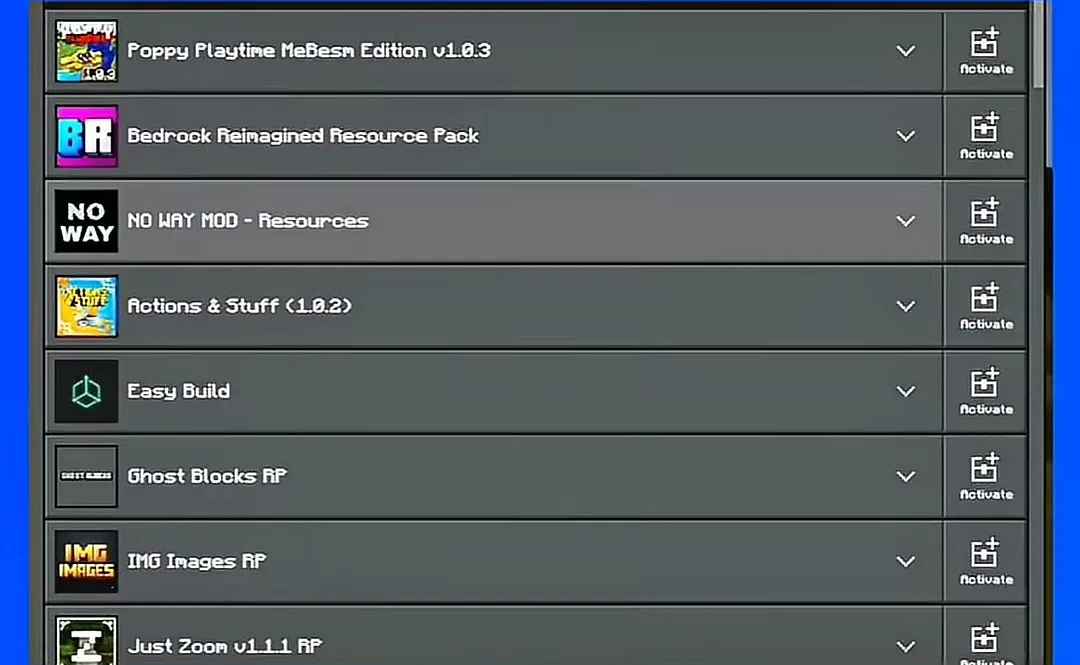 NO WAY MOD Addon Screenshot 1 Minecraft resource pack menu showing the NO WAY MOD in the available list
