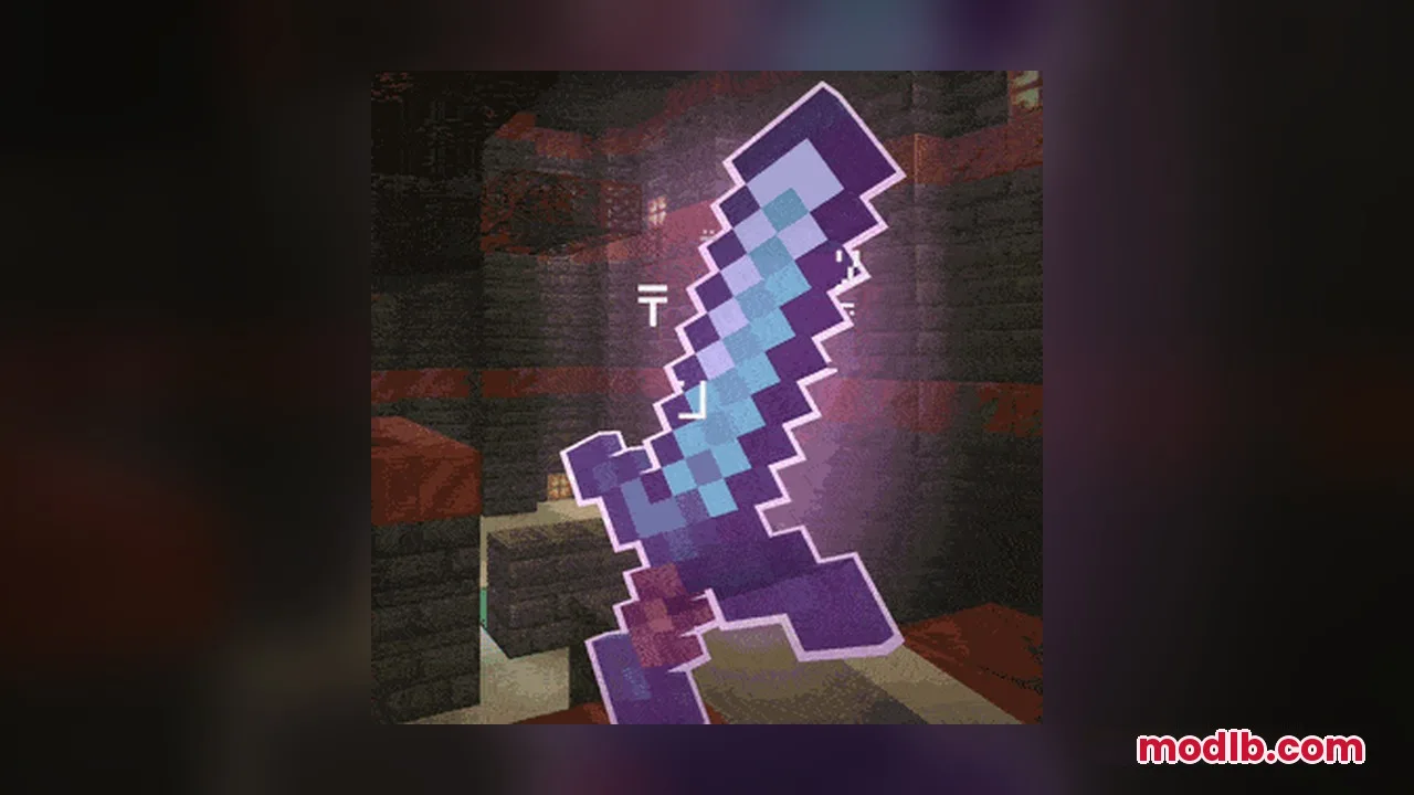 Omnis' Enchantments Resource Pack Screenshot 6 A diamond sword with a purple glowing outline from Omnis Enchantments pack
