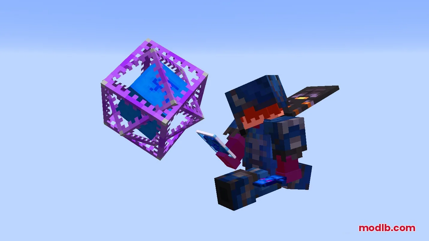 Oratot's PVP Resource Pack Screenshot 2 A character in blue armor poses with a custom purple end crystal
