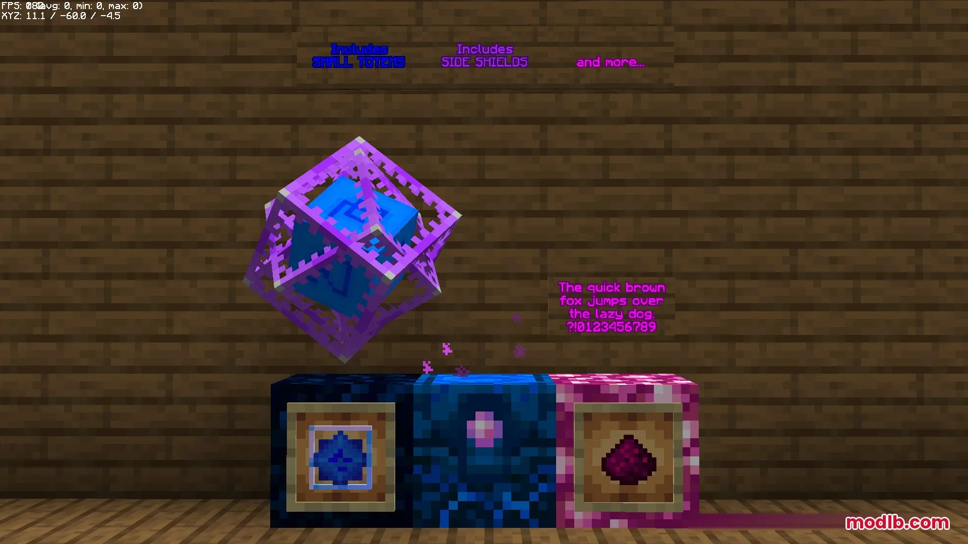 Oratot's PVP Resource Pack Screenshot 5 A purple End Crystal floats above blocks showcasing custom textures and font