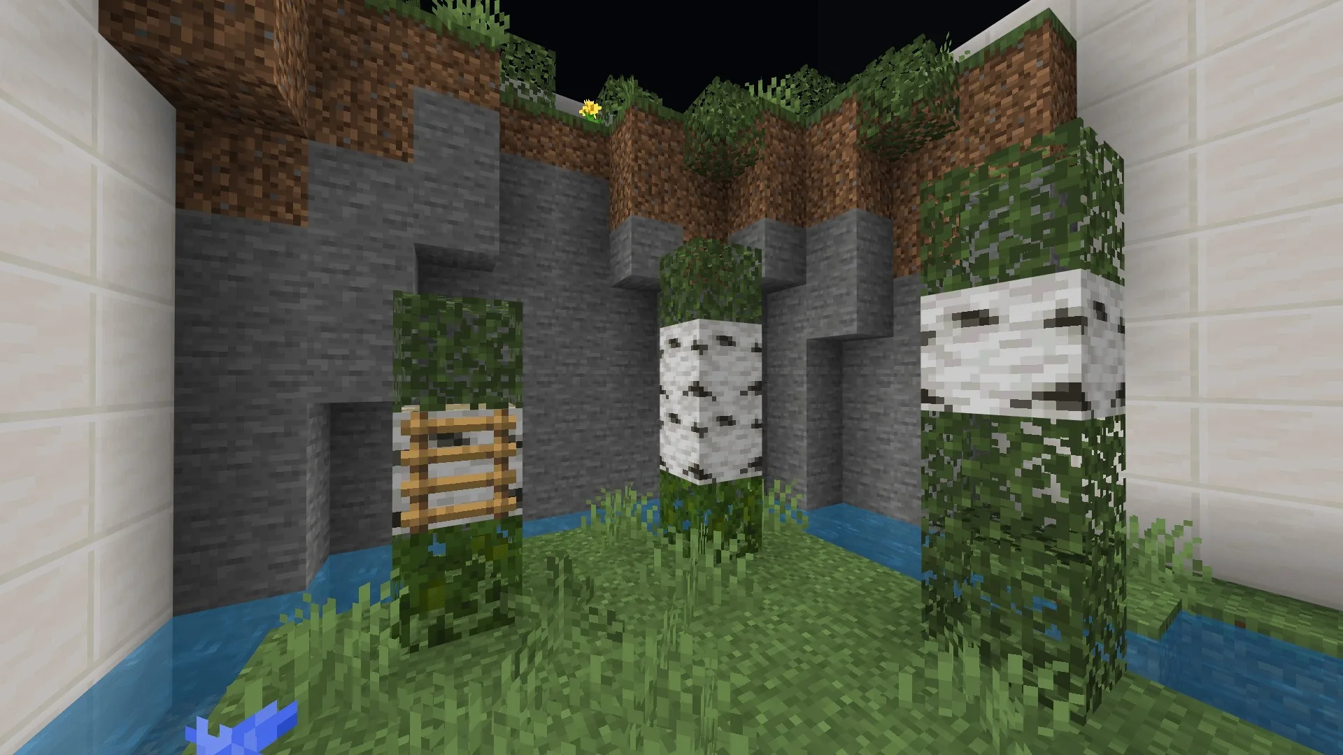 Parkour a Map Screenshot 7 A parkour level featuring birch logs and stone walls inside a quartz room